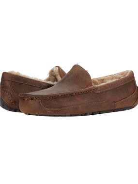 UGG Men's Chestnut Brown Leather Shearling-Lined Slip-On Loafers